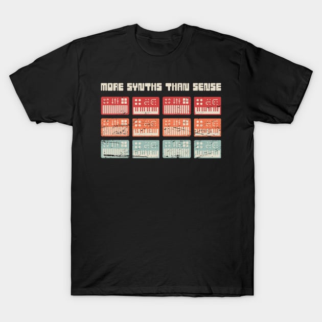 More Synths Than Sense | Retro Synthesizer Design T-Shirt by MeatMan